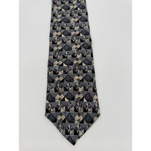 Geoffrey Beene Silk Tie Gray Geometric Abstract Wide 58" x 4" Classic